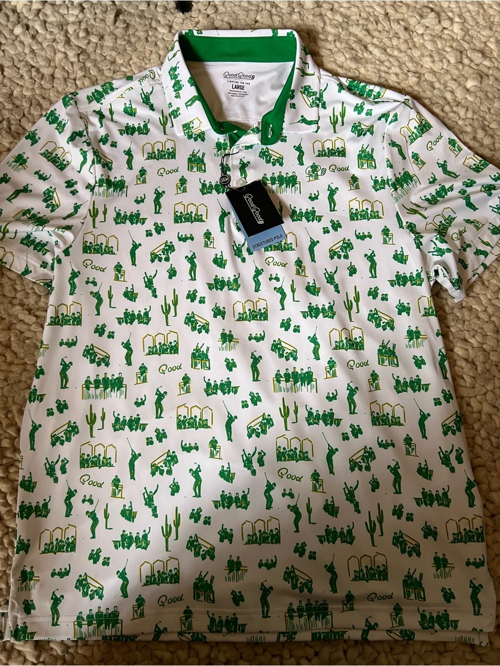 Good Good Men’s Green & White Printed Polo Shirt